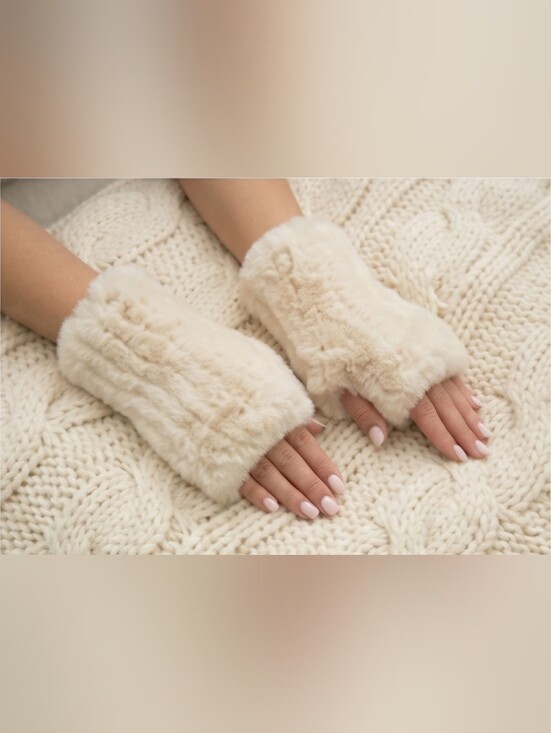hand made Accessories - Brand New Real Rex Rabbit Fur Fingerless Gloves / Wrist Warmers in Cream